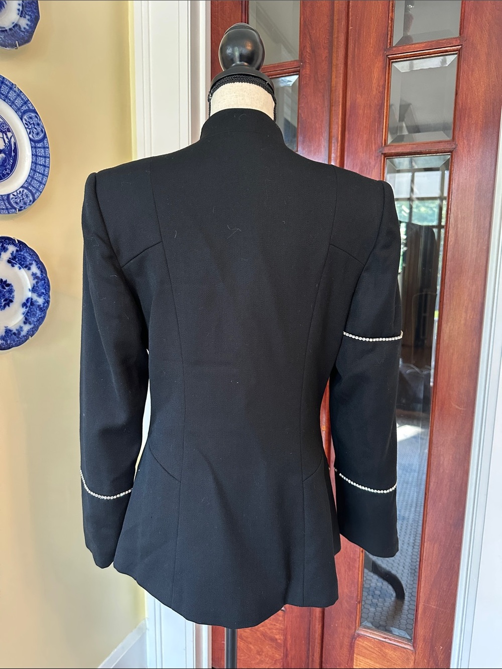 Alberto Makali | Chic Vintage Black Wool Rhinestone Trim Evening Jacket, Size 12 - Picture 4 of 9